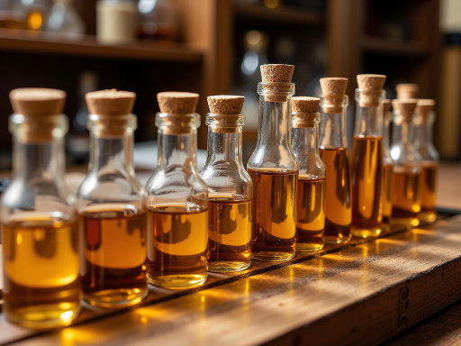 精美的调味品套装,包括酱油、醋、料酒等,玻璃瓶装,标签清晰,整齐摆放在木质托盘上